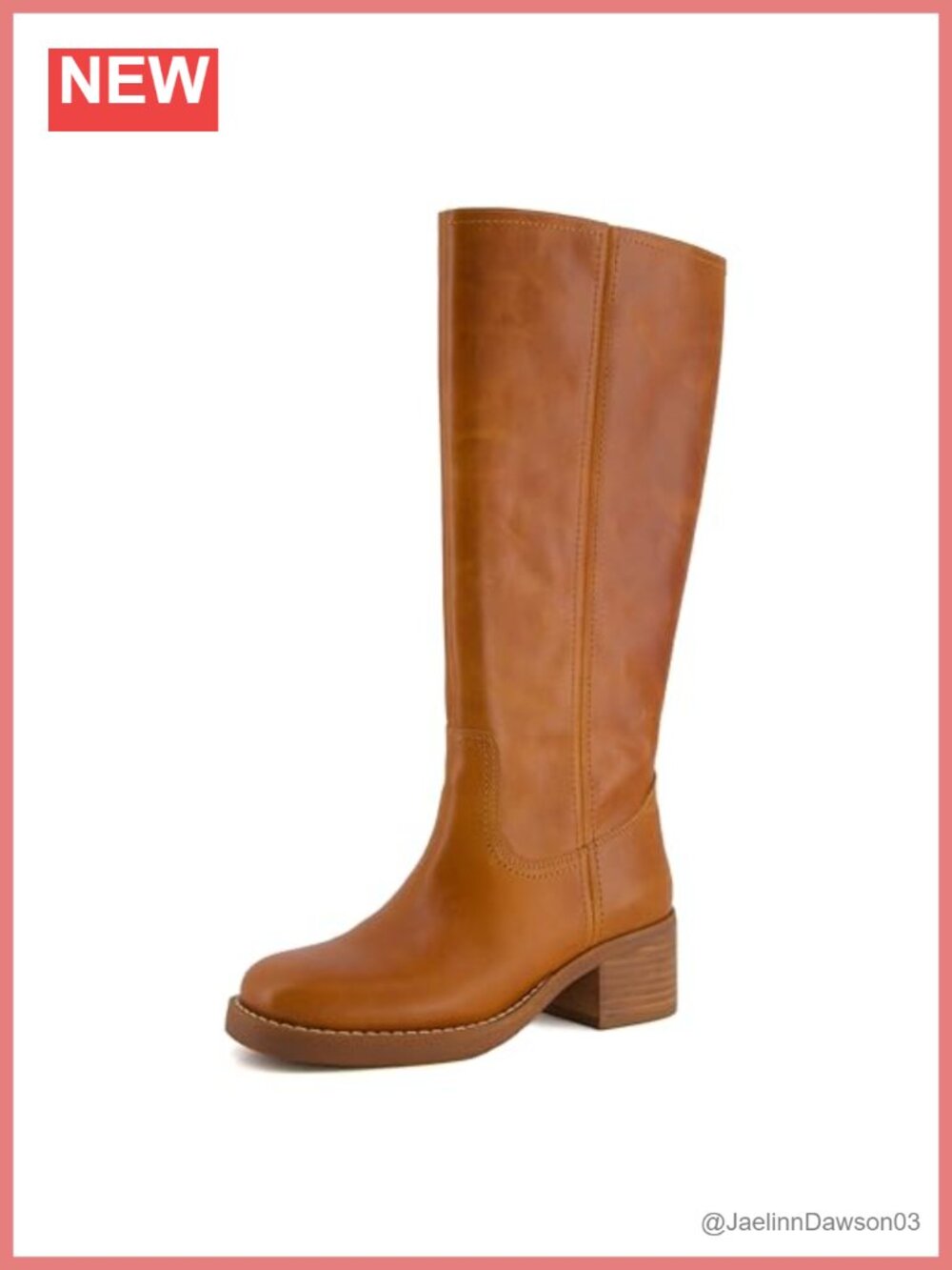Genuine Leather Knee High Boots Chunky Block Heel Pull On Women